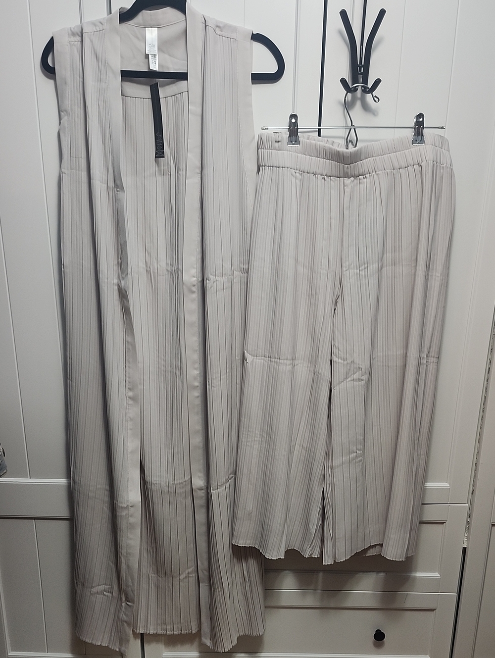 MarlaWynne Light Gray Pleated Wide-Leg Pants & Long Vest Set
